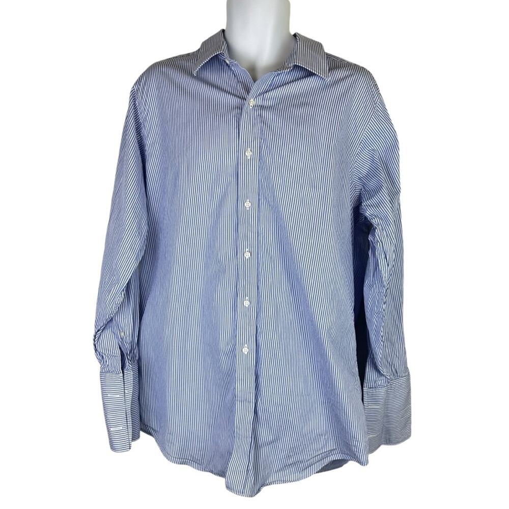 Saks Fifth Avenue Striped Dress Shirt Size 16.5 32/33 Blue White